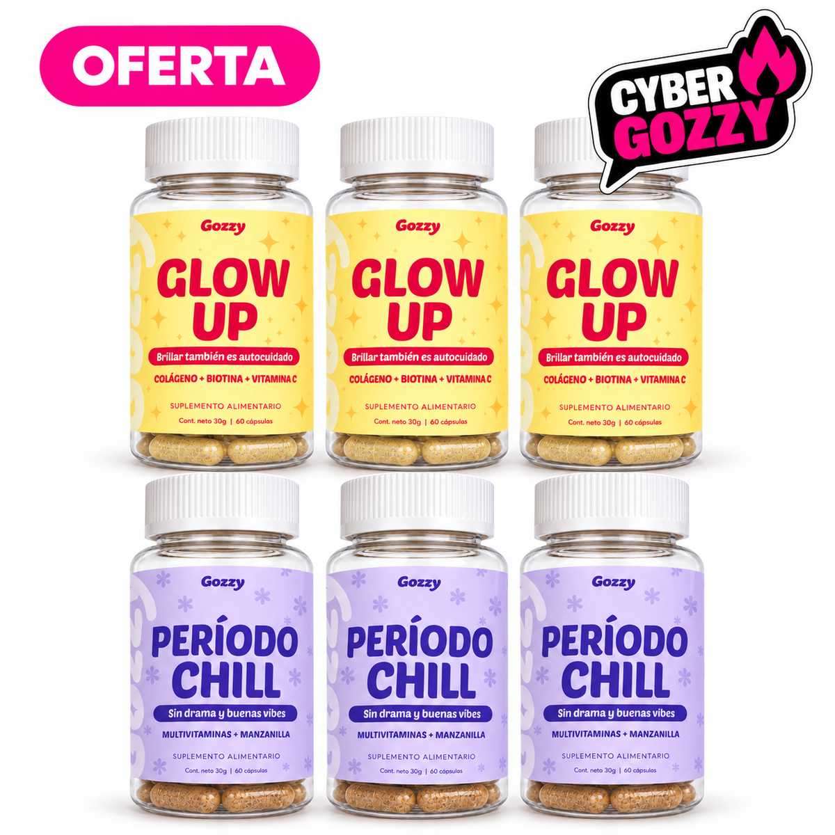 Pack Cyber Glow & Chill - 3 Glow Up + 3 Período Chill